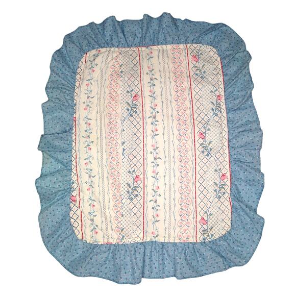 80's Vintage Cottage Core Standard Pillow Sham Quilted Floral with lace - Picture 2 of 5